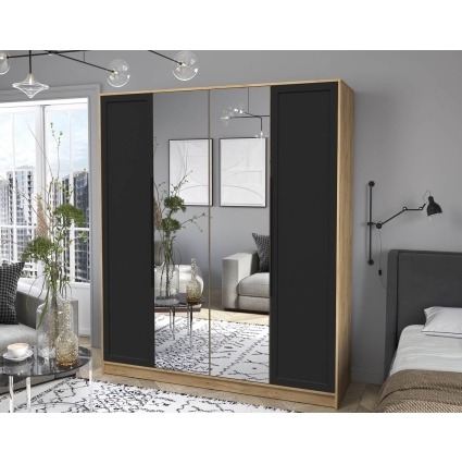 Шкаф распашной Тренд КТ-Ш4 (з) (Дуб золотой ЛДСП/ Черный ЛМДФ) Ш1800 В2128 Г547